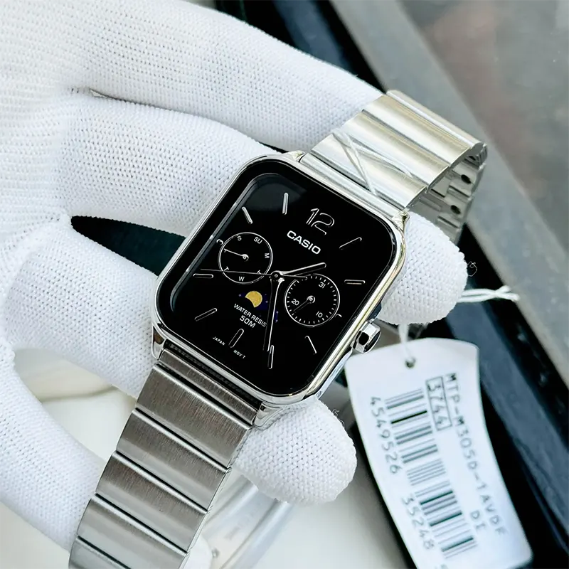 Casio Enticer Moon Phase Black Dial Men's Watch- MTP-M305D-1AV